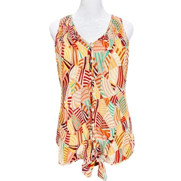Banana Republic Factory Sleeveless Colorful Print Lined Tie Front Blouse. XS. - Picture 1 of 10